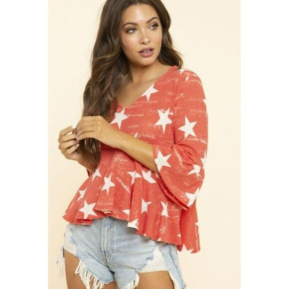 SALE! Blue Buttercup Star Spangled Ruffle Top Shirt Patriotic KT80670-01 - Picture 2 of 6